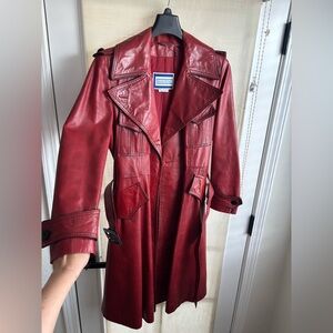 70’s red leather trench coat
